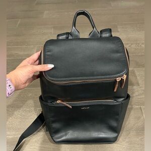 Matt & Nat Black Women’s Zip-Top Backpack with Rose Gold Hardware
